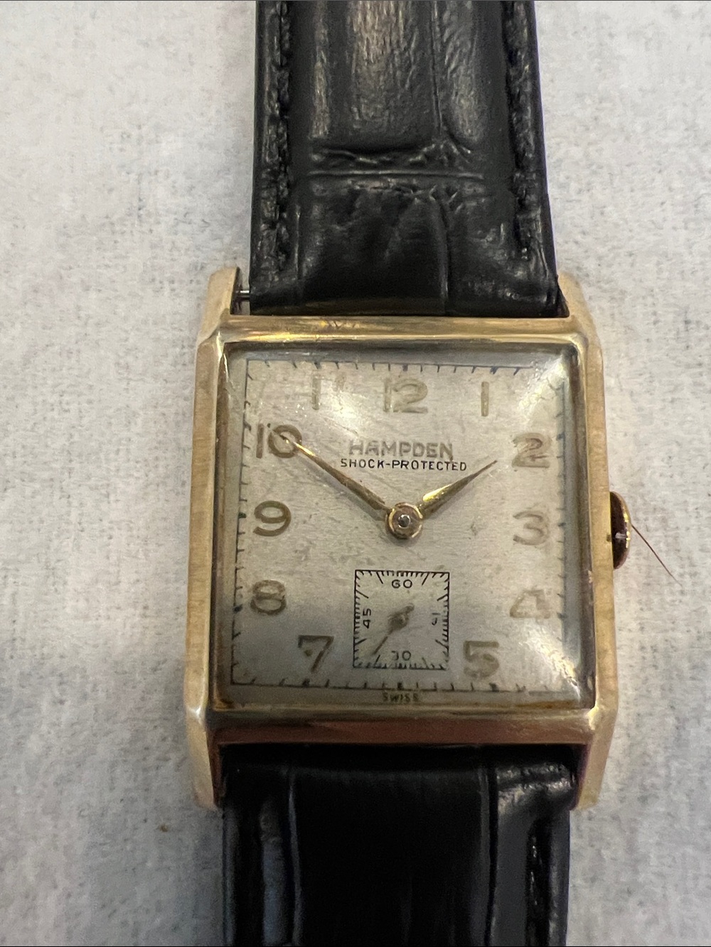 Hampden Shock-Protected Vintage Square Watch in Gold with Black Strap